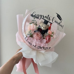 Graduation bouquet: flower arrangement, Flower balloon, personalized gift, Flower bouquet, recital flower bouquet, Graduation gift Pink Bouquet