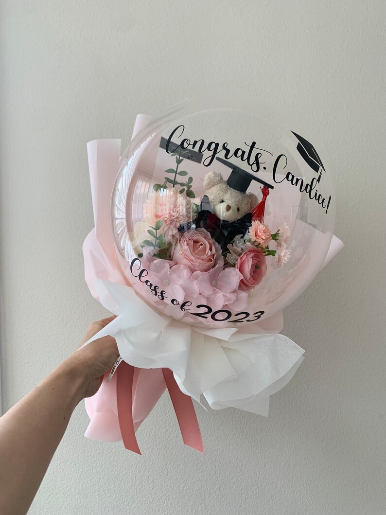 Graduation bouquet: flower arrangement, Flower balloon, personalized gift, Flower bouquet, recital flower bouquet, Graduation gift Pink Bouquet