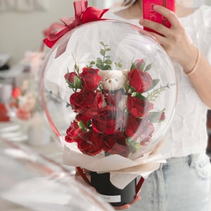 Rose Flower Balloon Bouquet: Teddy Bear Gift - Etsy