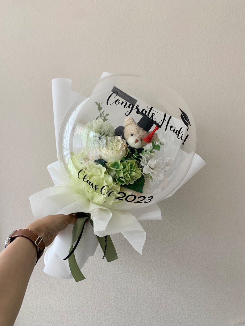 Graduation bouquet: flower arrangement, Flower balloon, personalized gift, Flower bouquet, recital flower bouquet, Graduation gift Green Bouquet