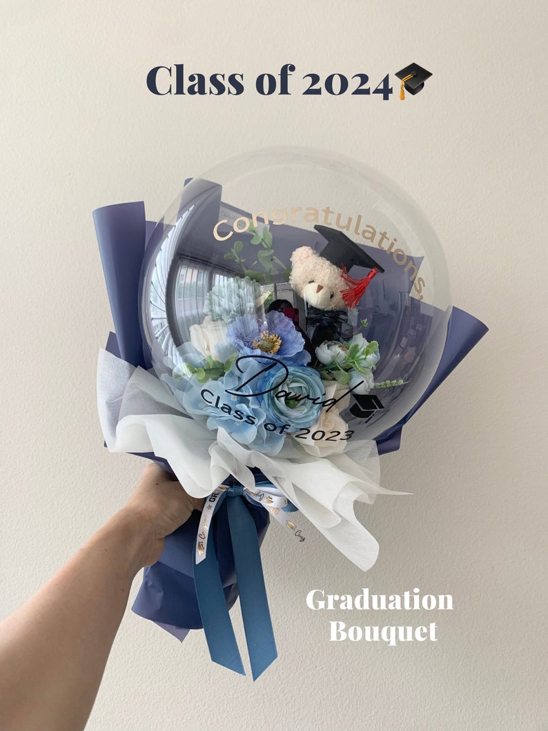 Graduation bouquet: flower arrangement, Flower balloon, personalized gift, Flower bouquet, recital flower bouquet, Graduation gift Blue Navy Bouquet