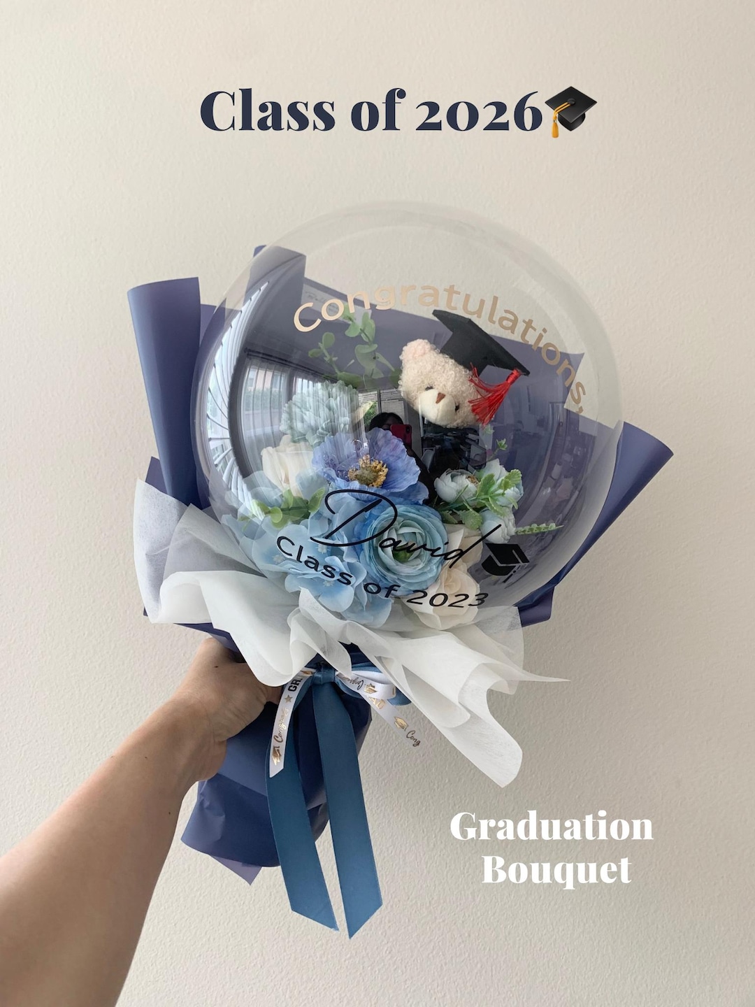 Graduation Flower Balloon Bouquet: Personalized Gift With Teddy Bear - Etsy