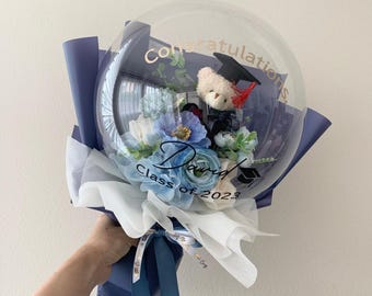 Graduation Flower Balloon Bouquet: Personalized Gift with Teddy Bear