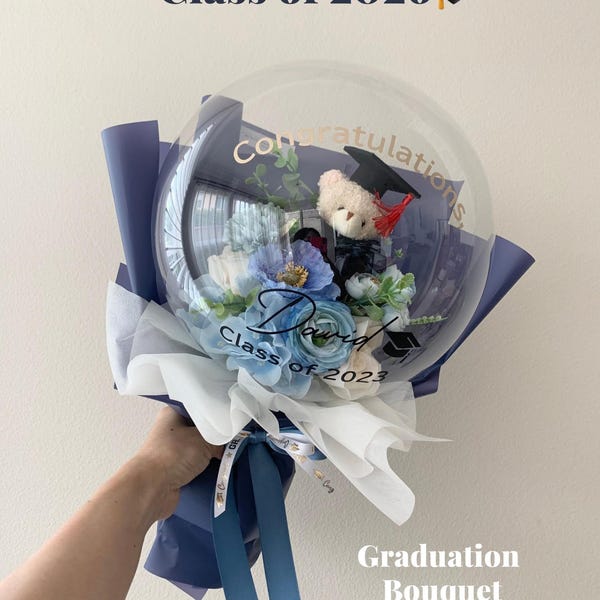 Graduation Flower Balloon Bouquet: Personalized Gift with Teddy Bear