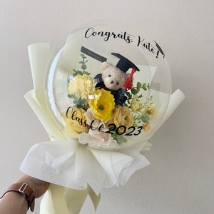 Graduation bouquet: flower arrangement, Flower balloon, personalized gift, Flower bouquet, recital flower bouquet, Graduation gift Yellow Bouquet