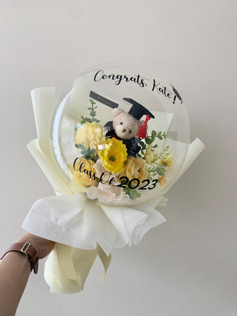 Graduation bouquet: flower arrangement, Flower balloon, personalized gift, Flower bouquet, recital flower bouquet, Graduation gift Yellow Bouquet