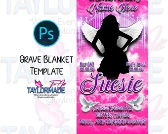 Digital 3D Memorial Grave Blanket Photoshop Editable Template Pink Purple RIP Clouds