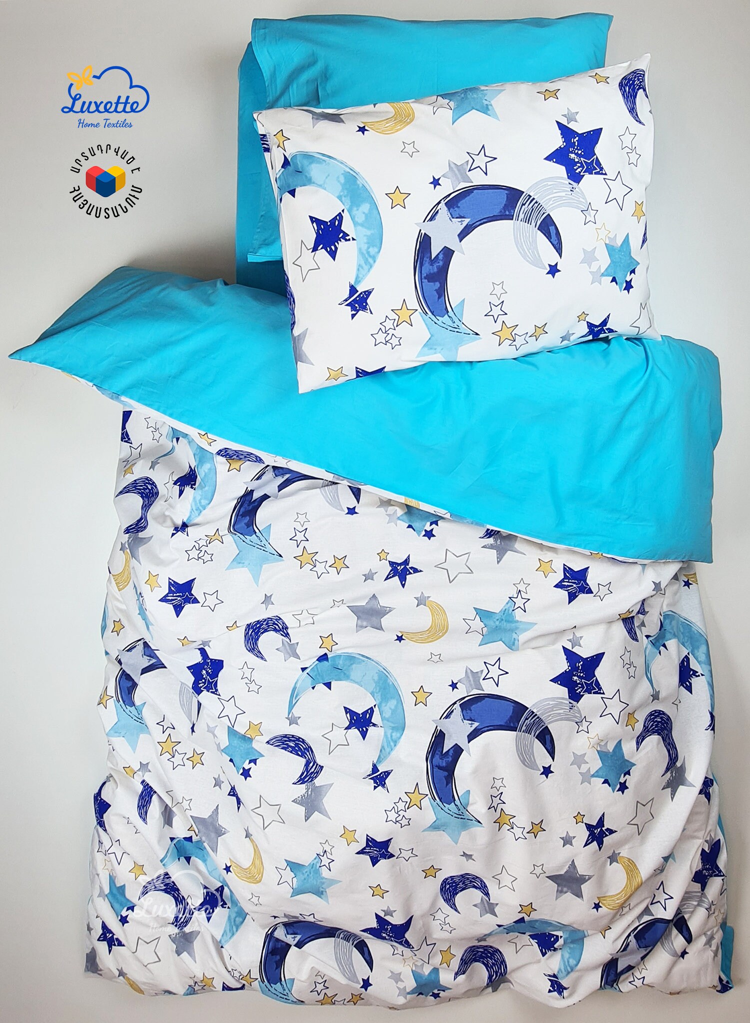 Moon Kids toddler boy bedding set 3pieces in gift box. Cotton Etsy