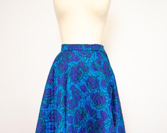 Vintage 1950s Circle Skirt/ Blue Rose/ Size XS