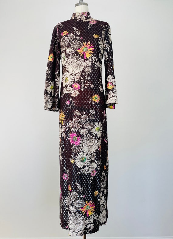 Vintage Lurex Flower Cheongsam Dress/ Size S - image 2