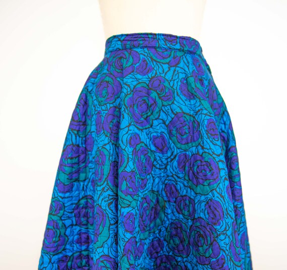 Vintage 1950s Circle Skirt/ Blue Rose/ Size XS - image 2