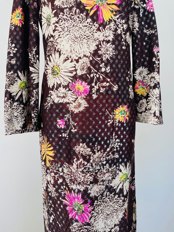 Vintage Lurex Flower Cheongsam Dress/ Size S - image 4