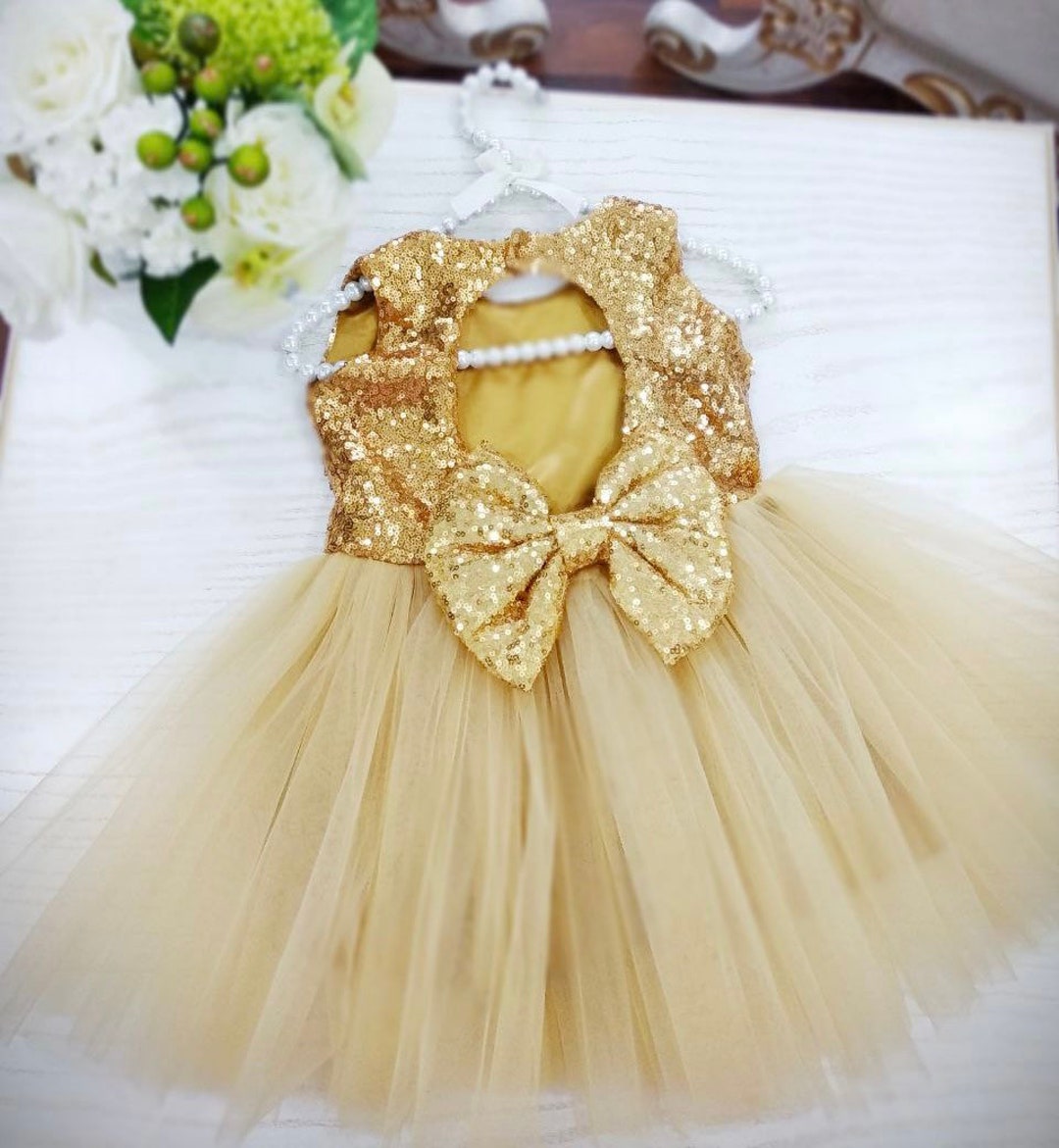 Gold Sequin Flower Girl Dress, Flower Girl Dress, Toddler Party Dress