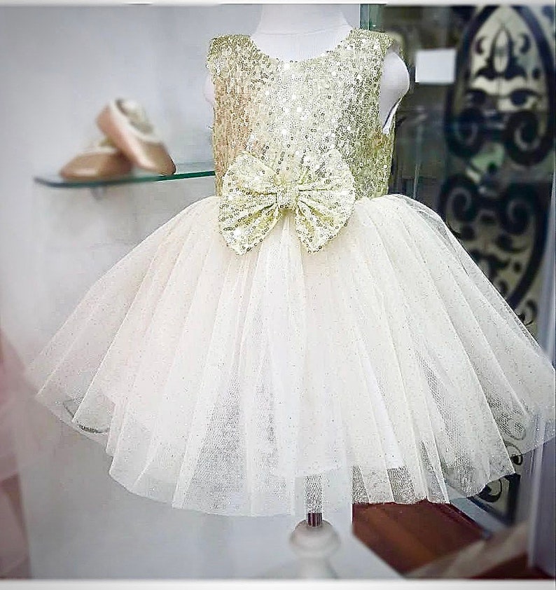 Girls Gold Sequin Dress, Flower Girl Gold Dress, Girls Pageant Dress