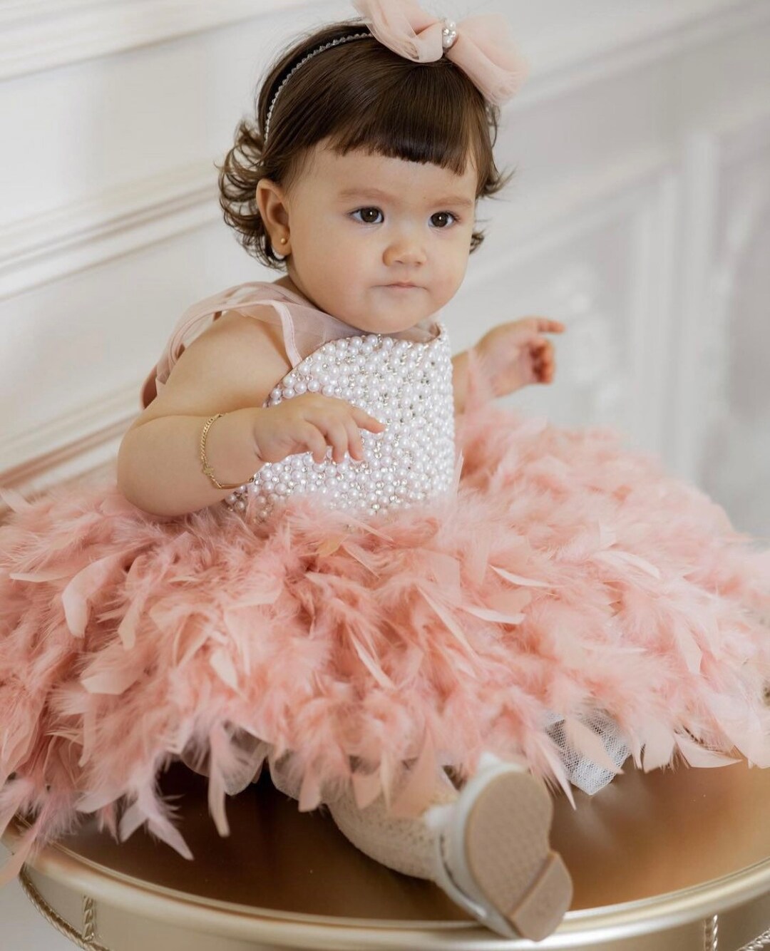 Flower Girl Feather Dress Girls Pageant Dress Baby Girl Etsy