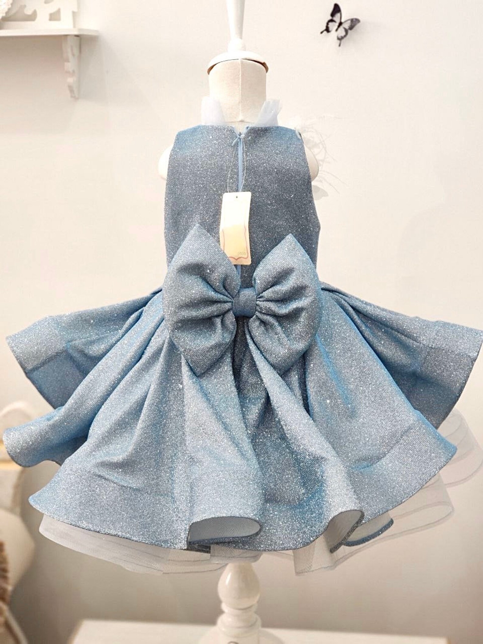 Flower Girl Baby Blue Dress With Butterflies Pageant Dress Etsy