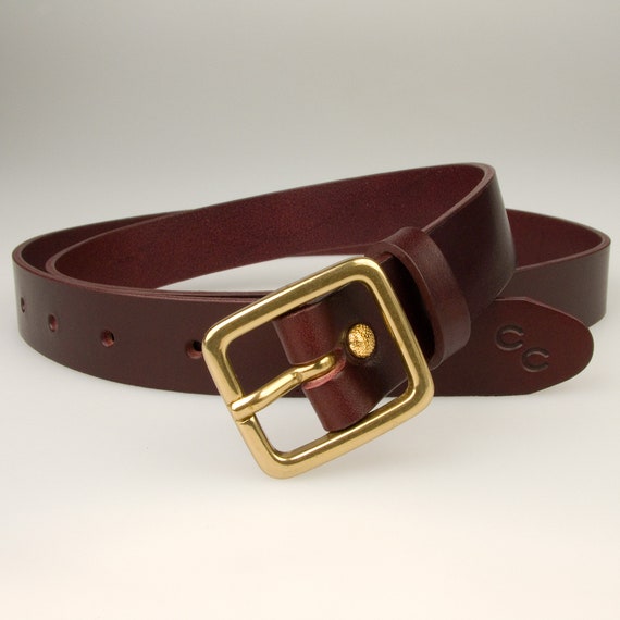 Skinny Burgundy Leather Belt With Solid Brass Buckle - Etsy