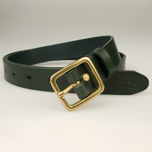 Skinny Green Leather Belt With Solid Brass Buckle