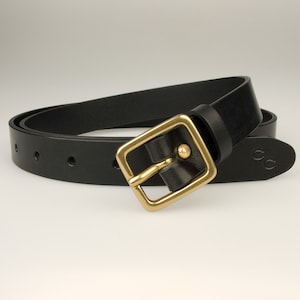 Skinny Black Leather Belt With Solid Brass Buckle