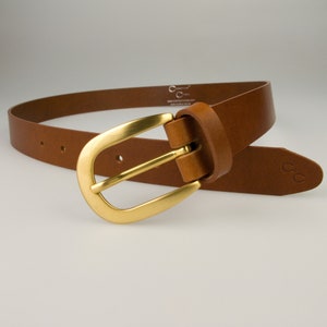 Tan Leather Belt With Gold Plated Buckle - Made In UK