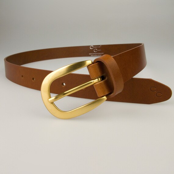 Tan Leather Belt With Gold Plated Buckle - Made in UK - Etsy display picture 1