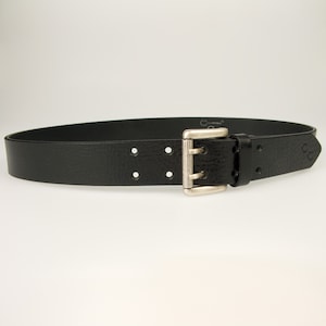 Supple Shiny Black Full Grain Leather Belt With Vintage Look Old Silver Plated Roller Buckle
