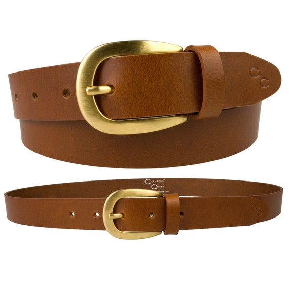 Gold-Tone Buckle Tan Leather Belt Amazon.com: Concitor Men main image 4