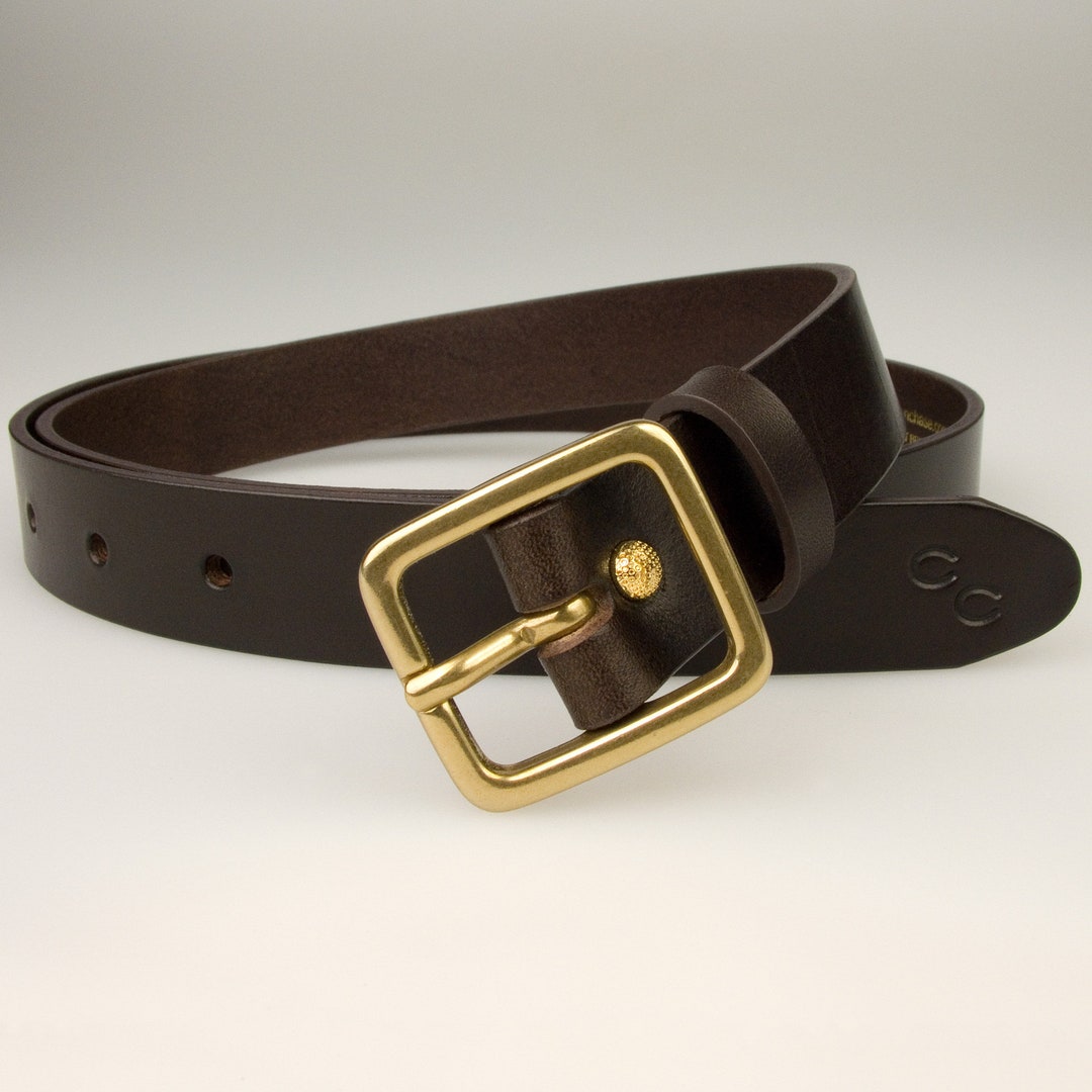 Unknown well crafted brown skinny belt brass buckle with rhinestones M/L rhinestone-studded-skinny-  main image 4