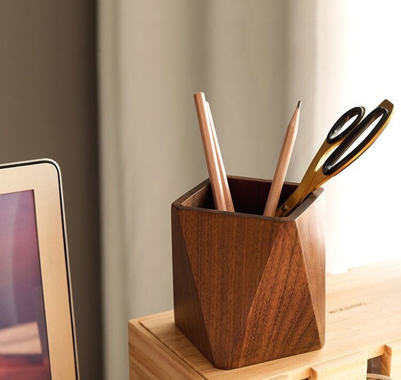 Tazza di penna in legno, portapenne, porta matite, organizzatore di  scrivania, arredamento per ufficio domestico -  Italia