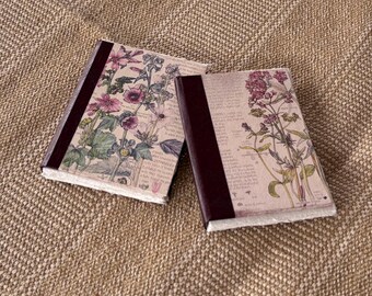 Watercolour Artist Small Sketchbooks, Khadi 100% Cotton Rag, 210gsm Cold Pressed, Handmade Vintage Botanical Theme, Travellers Notebooks,