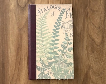 Small Watercolour Artist Sketchbook, Khadi 100% Cotton Rag, 210gsm Cold Pressed, Handmade Vintage Botanical Ferns, Traveller’s Art Notebook.