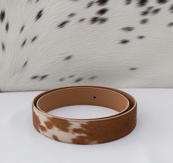 Cowhide Hair-on Leather Belt – Unisex Real Leather, Brass  display picture 3
