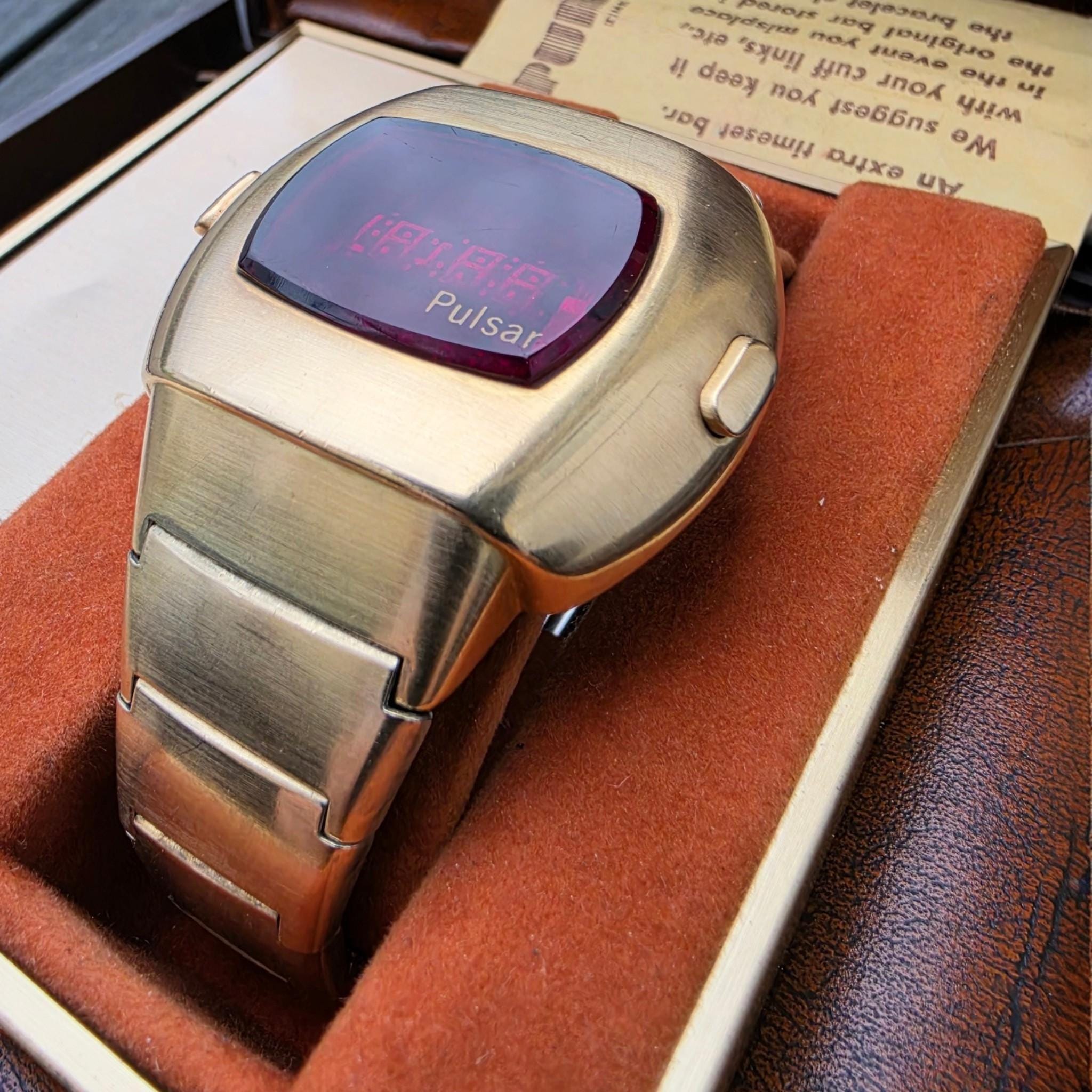 Vintage Pulsar LED Digital Watch Module 301 Gold Plated Space Age