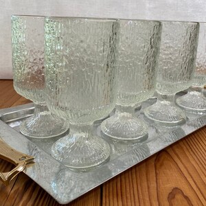 VINTAGE Set/8 “Crystal Ice” Footed Water Goblets/ Juice Glasses- Indiana Glass MCM.- excellent condition