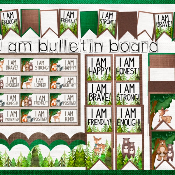 Woodland Animals I am Bulletin Board + Affirmation Station | Self-Esteem Builder |