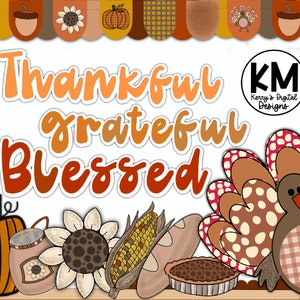 Retro Themed Thankful Grateful Blessed Bulletin Boards | 4 Boards in One
