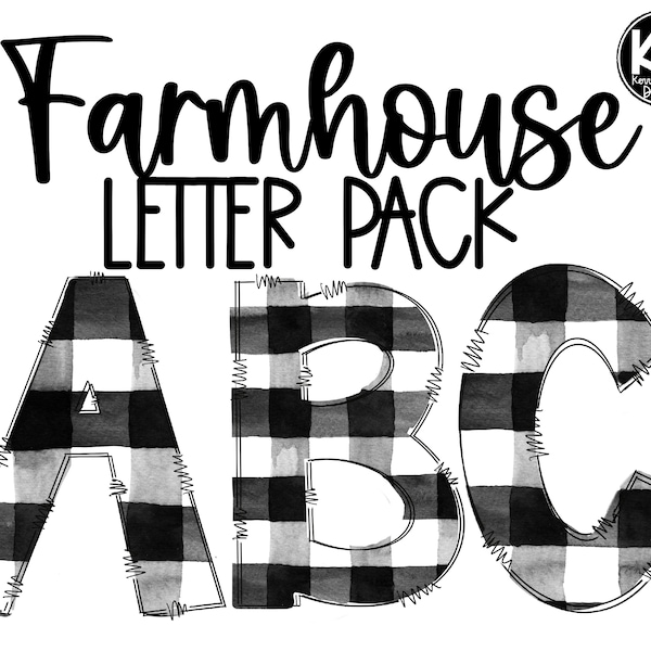 Buffalo Plaid Farmhouse Letter Pack + Clipart | Bulletin Board Letters | Commercial Use |