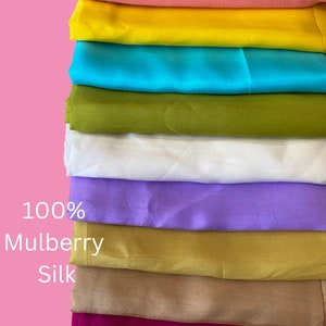 80+ Colors Mulberry Silk Fabric by the Yard/Meter, 100% Vietnam Natural Mulberry Silk Fabric, Real Silk Fabric Cut in One Continuous Length.