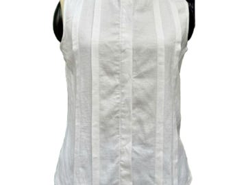 Blusa de lino sin mangas con pliegues para mujer, blusa de lino sin mangas, blusa básica de lino para mujer, camiseta sin mangas de lino en tamaños y colores personalizados.