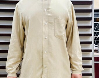 Classic Pressed Collar Linen Blouse for Men, Long Sleeve Linen Shirt for Men, Men's Linen Top for Work in Custom Sizes and Various Colors.