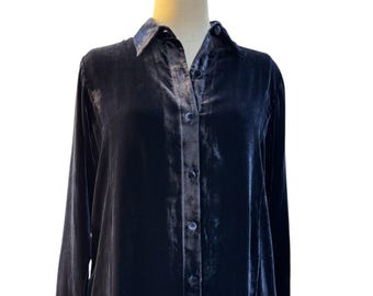 Basic Silk Velvet Blouse for Women, Long Sleeve Shirt for Female with Front Buttons, Simple and Elegant Silk Velvet Top in Various Colors