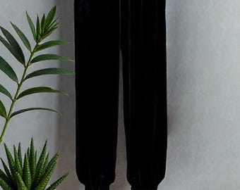 Luxurious Silk Velvet Joggers with Pockets, Custom Sizing & Colors, Handmade Relaxed Fit Trousers/Pants