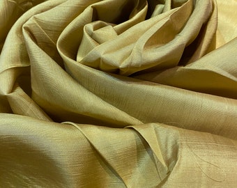 Goldish Silk Fabric by the Yard/Meter, 100% Natural Mulberry Silk, Yellow Silk Fabric, Vietnam Pure Silk