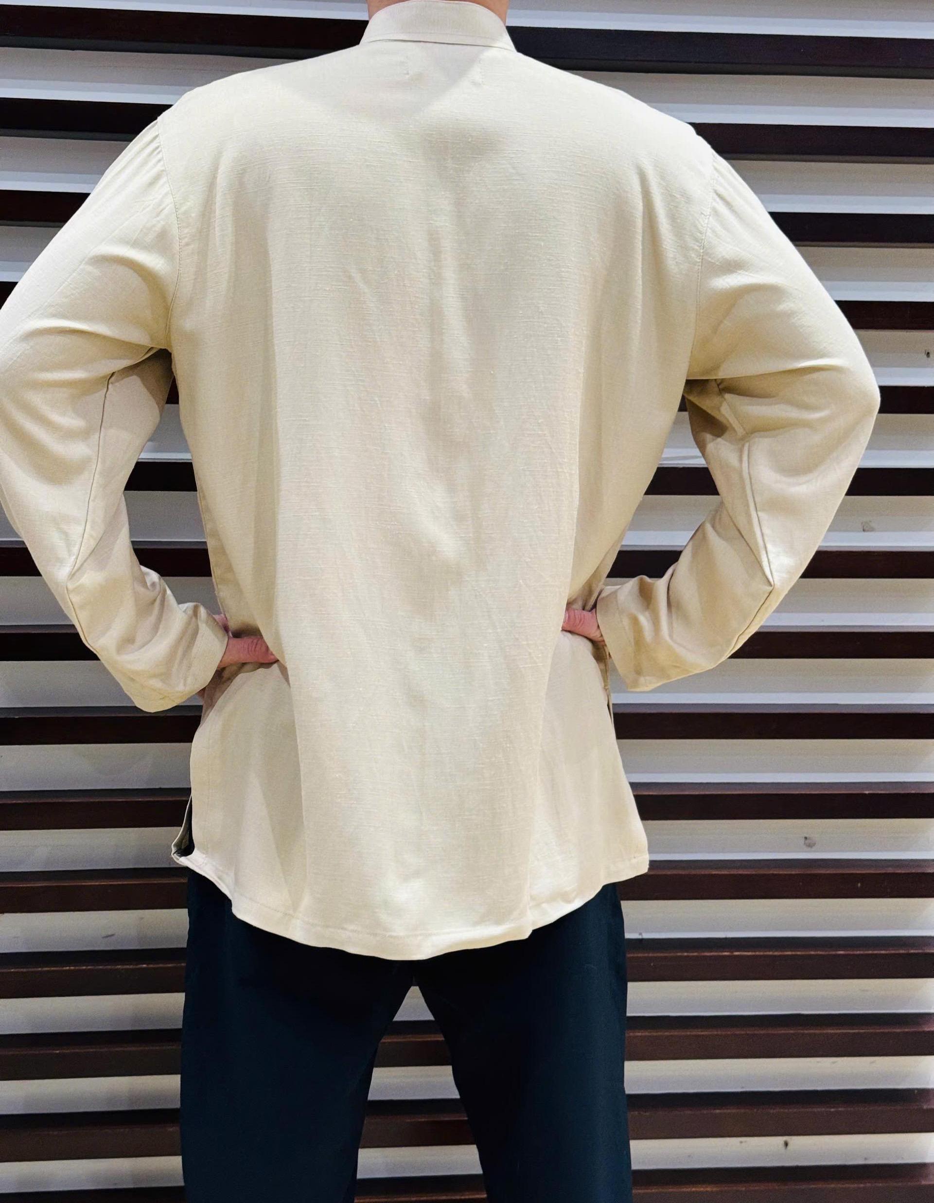 Elm Chinese Collar Linen Shirt in Powder Puff