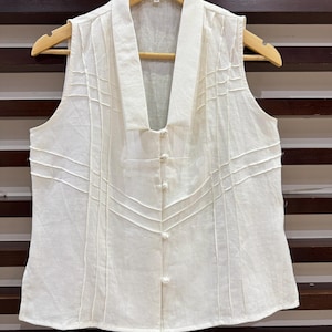 Sleeveless Linen Top with Pleats for Women, Summer Linen Blouse, Loose Linen Basic Top for Female, Linen Tank Top in Custom Sizes and Colors