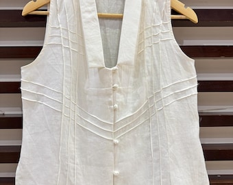 Blusa de lino sin mangas con pliegues para mujer, blusa de lino de verano, blusa básica holgada de lino para mujer, camiseta de tirantes de lino en tallas y colores personalizados.
