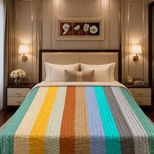 Handmade Mulberry Silk Quilt – Reversible Patchwork Bedspread – Hand Quilted Silk Blanket – Colorful Silk Throw – Luxury Summer Coverlet