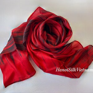 Red Silk Scarf, Long Scarf for Women, Big Size, Hand-dyed in Vietnam