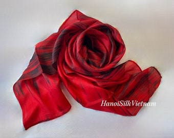 Red Silk Scarf, Long Scarf for Women, Big Size, Hand-dyed in Vietnam