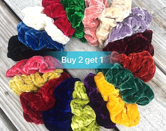 80+ Colors Luxury Fluffy Silk Velvet Scrunchies, Buy 2 get 1, Elastic Hair Tie for Girls and Women, Custom Color Silk Velvet Hair Accessory.